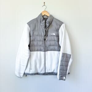 The North Face Denali Fleece Full Zip Polartec Puffer Jacket Gray Ivory XL
